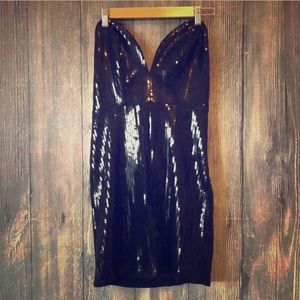 Beautiful Black Sequin Strapless Evening Dress.